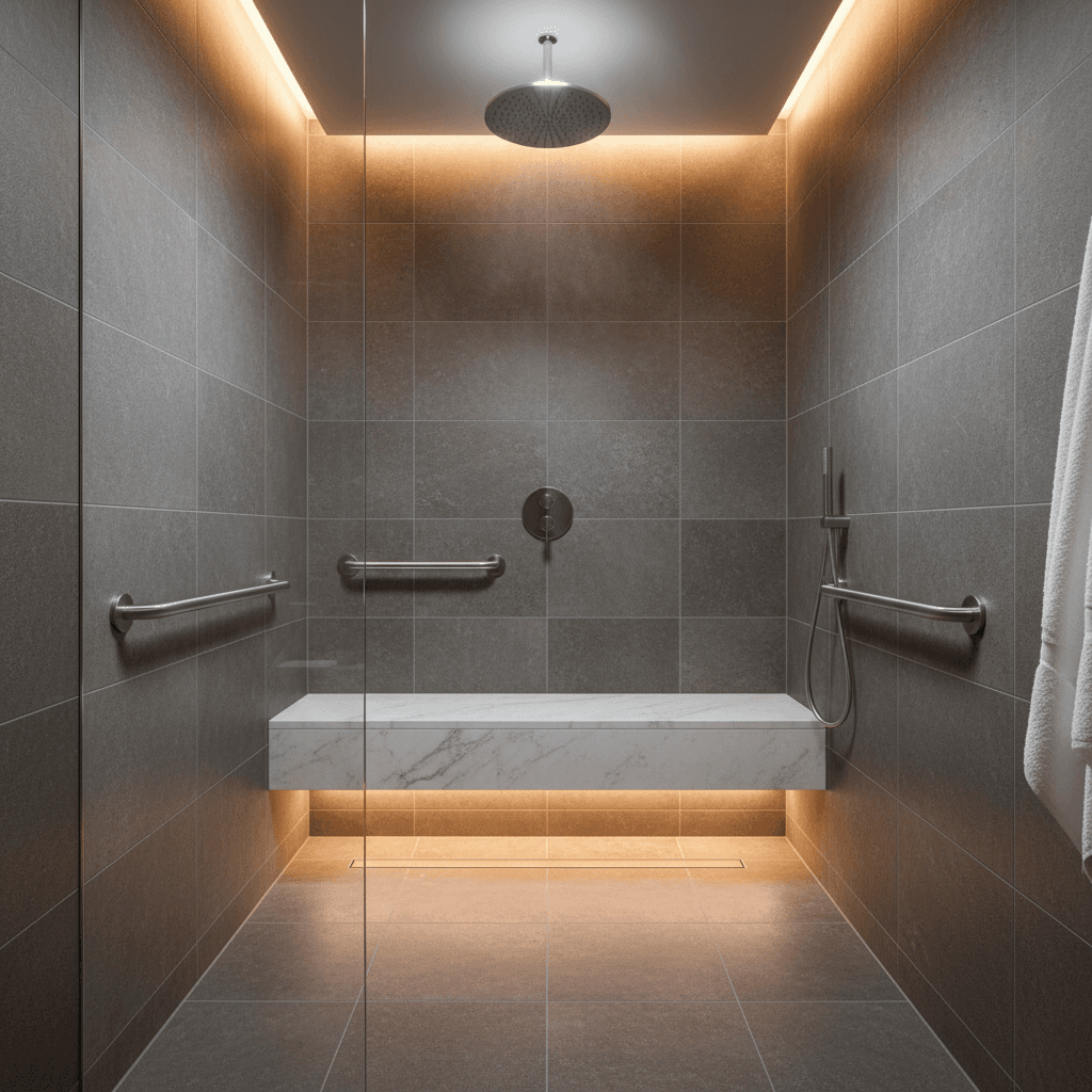 Artisan installant une douche PMR