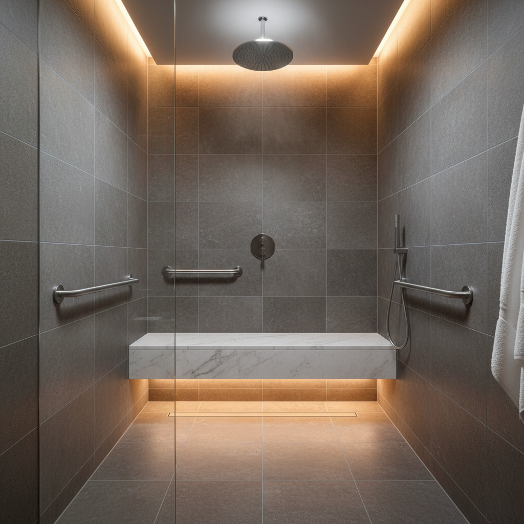 Artisan installant une douche PMR